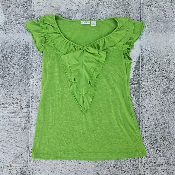Cato Tops - CATO Women Top Blouse Green V Neck Ruffle Shirt Size S